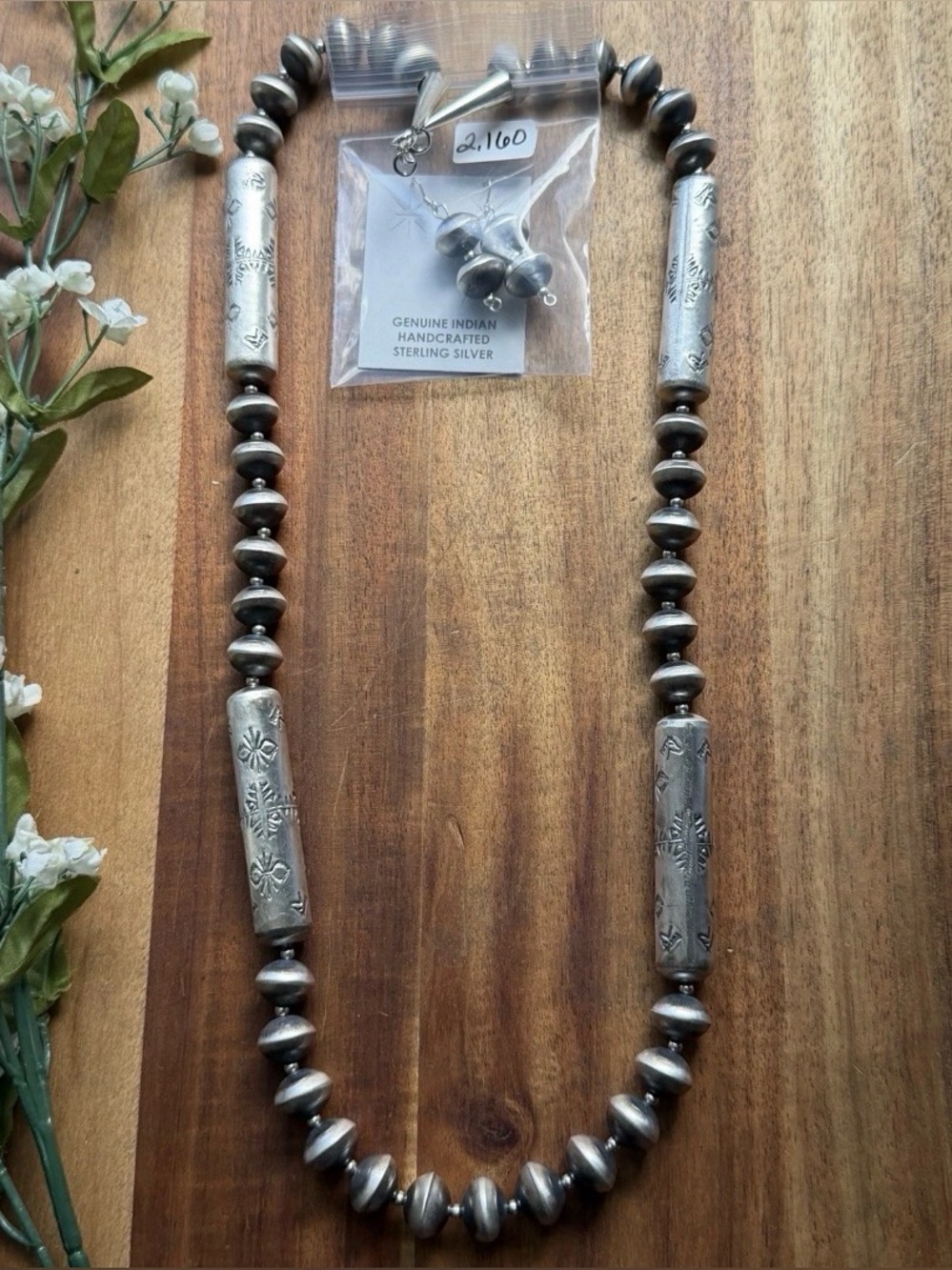 Southwestern Sterling Silver Saucer Bead Necklace. 28 inch. Gift
